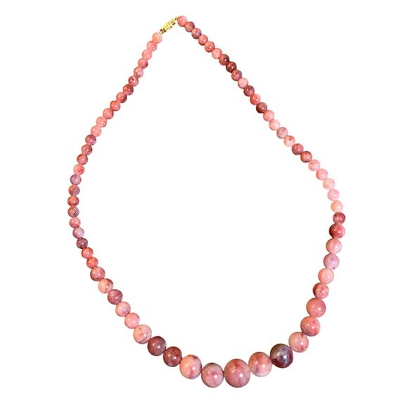 Vintage-Inspired Pink Plastic Beaded Necklace – 12” Drop – Graduated Round Beads - Picture 1 of 7